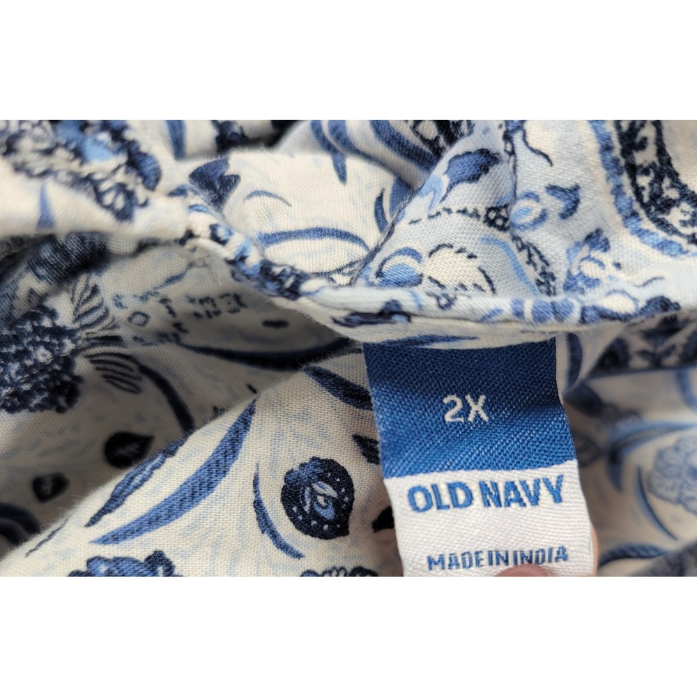 Old Navy Dress 2X Blue White V Neck V Back Tie Smocked Waist Boho Summer Beach - Picture 3 of 14